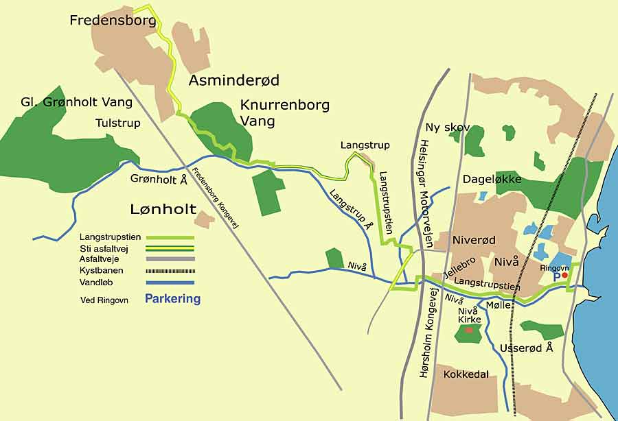 Printervenligt kort over Langstrupstien Copyright Niveaa.dk